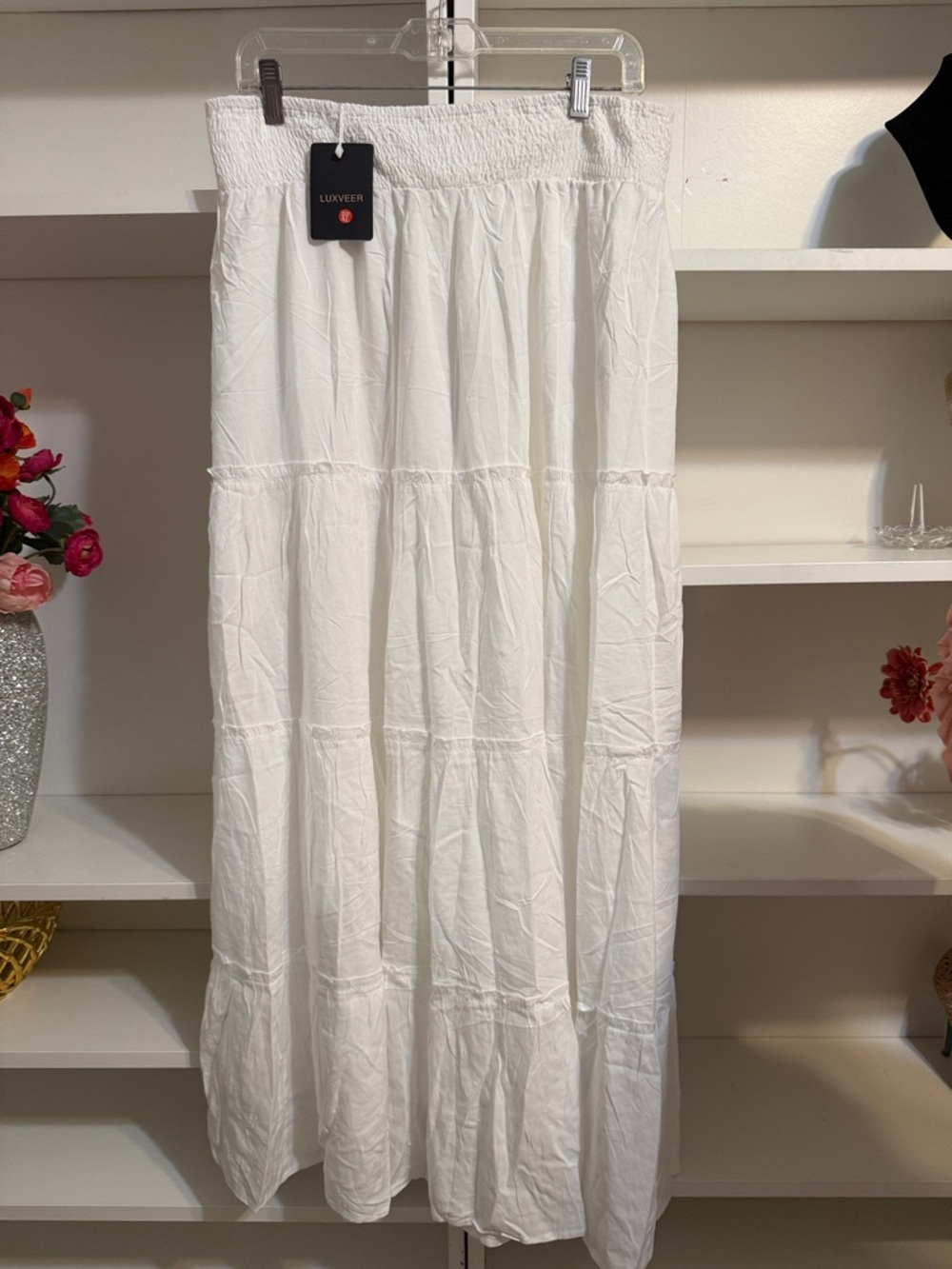 Women’s White Tiered Maxi Skirt — Lightweight Boho Flowy XL - Picture 3 of 7